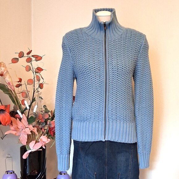 NWOT Peak Performance Women’s Baby Blue Long Sleeve Crochet Knit Cardigan Jacket - Picture 3 of 11